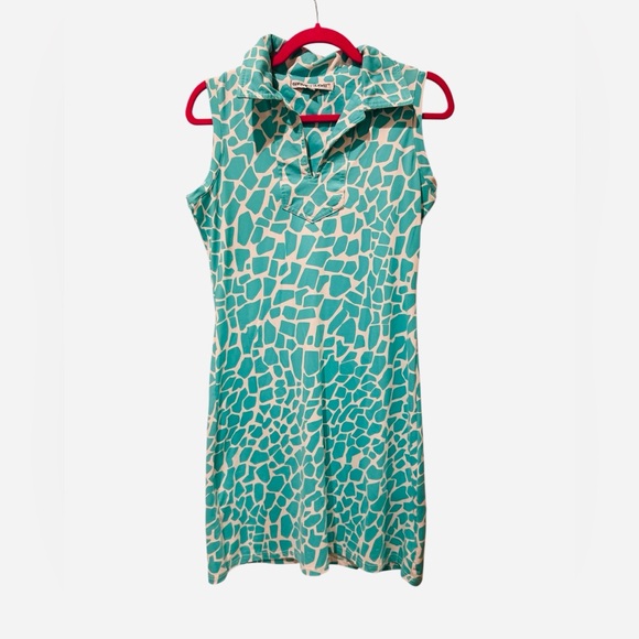 Chic Turquoise and White Sleeveless Midi Dress - Picture 1 of 3
